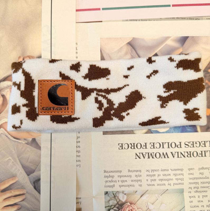 Garharll Cute cow printed plush headband and wristband for spring, summer, autumn, winter, 2024. Casual fashion accessories, hair accessories for women's makeup, hair accessories for girls