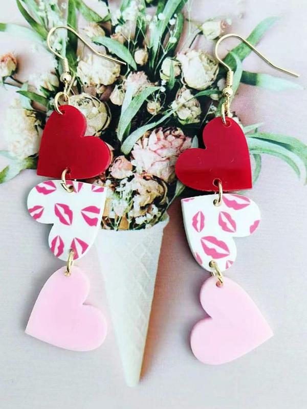 Novelty Heart Shaped Design Dangle Earrings As Gift for Girlfriend, Creative Acrylic Jewelry for Her As Gift, Spring Classic Fashion Kawaii Accessories for Daily Decor