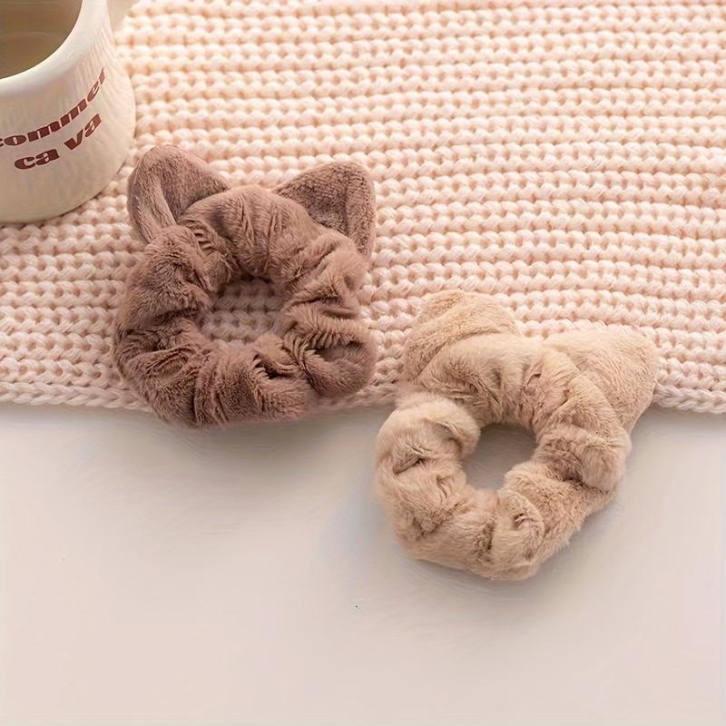 4 Pcs Set Adorable Furry Cat Ears Scrunchies - Soft, Stretchy, and Detachable Hair Ties for Ponytails, Fluffy Hair Elastics, Spiral Hair Ring, and Cute Hair Accessories - Perfect for Girls and Women