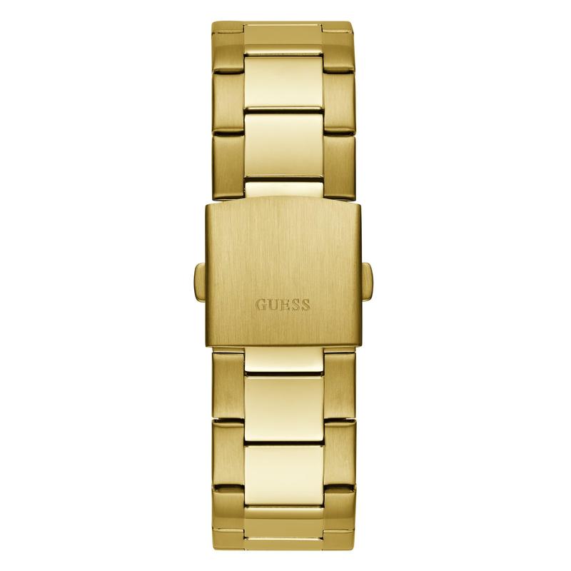 GUESS Male Gold-Tone and Textured Blue Multifunction Watch