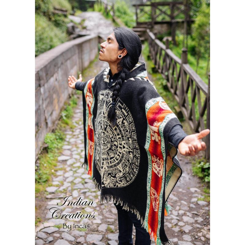 Aztec Calendar Alpaca Poncho