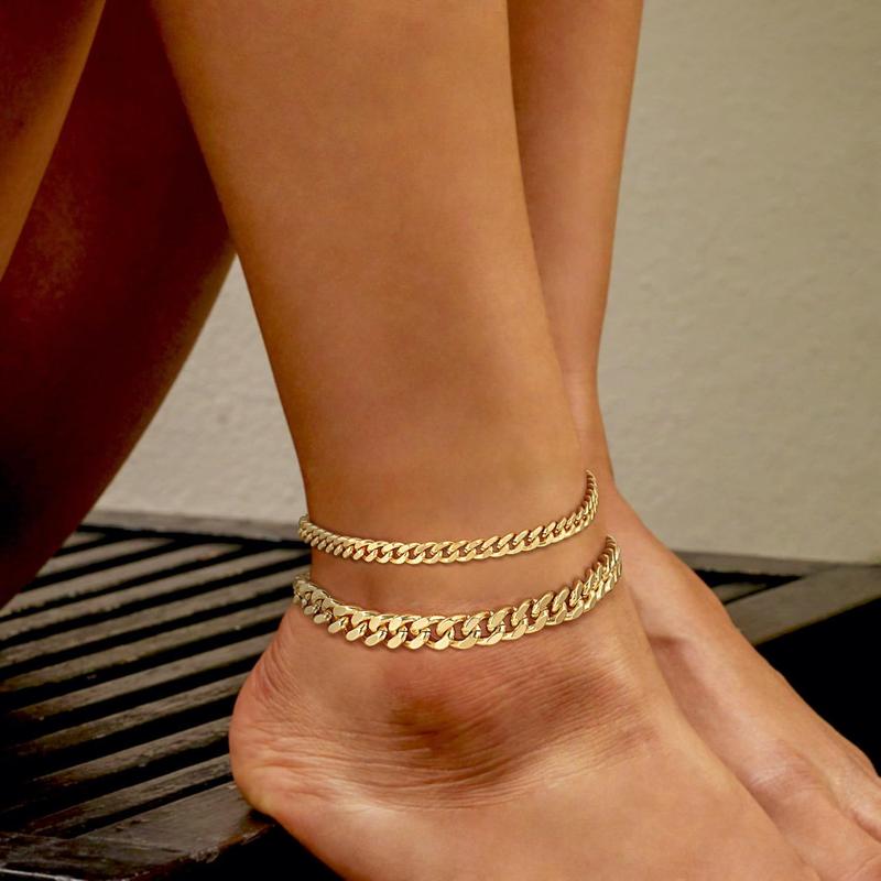 Ankle Bracelets for Women , Dainty    Plated Anklets Layered Chunky Cuban Link Anklets Set Cute Trendy  Gifts for Women