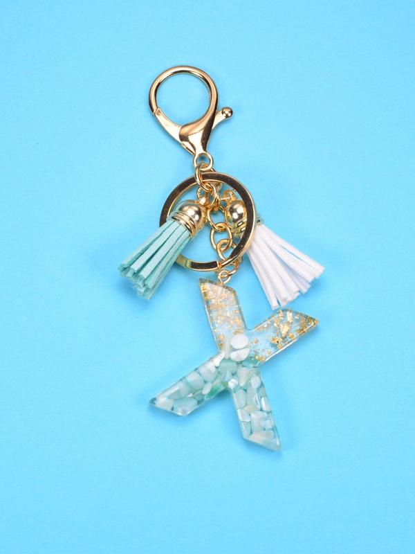 Trendy Letter & Tassel Decor Keychain, Cute Resin Keychain Ring for Car Keys, Fashion Key Chain Accessories for Women & Girls