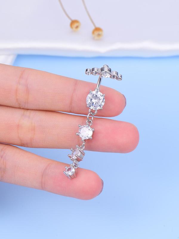 Trendy Stainless Steel Navel Ring, Rhinestone Decorated Navel Ring, Casual Fashion Body Piercing Jewelry for Women and Men