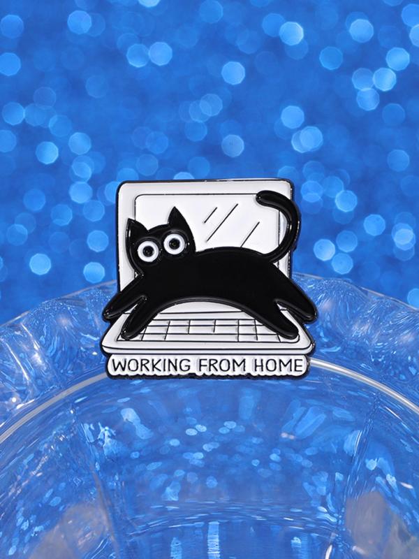 Cute Cat Design Brooch, with Laptop Decor, Creative Alloy Jewelry for Women & Men, Clothes Accessories for Daily Use