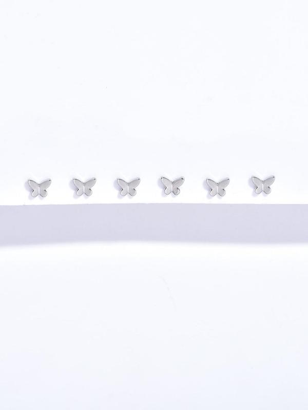 6pcs set Women's Elegant Butterfly Design Stud Earrings, Fashionable Jewelry For Party, Daily Clothing Decor For Girl