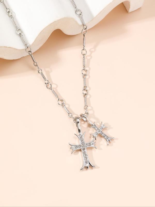 Women's Street Style Rhinestone Decorated Cross Design Pendant Necklace, Exquisite Trendy Pendant Necklace, Fashionable Jewelry for Daily & Party Decoration As Girlfriend Gifts for Women Without Box