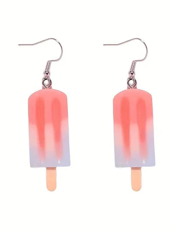 1 Pair Resin Ice Cream Design Dangle Earrings, Creative Colorblock Jewelry For Women