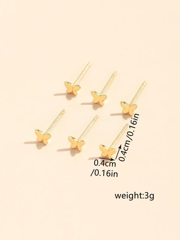 6pcs set Women's Elegant Butterfly Design Stud Earrings, Fashionable Jewelry For Party, Daily Clothing Decor For Girl