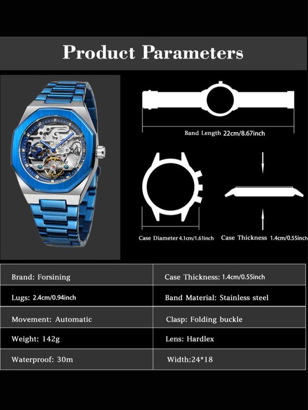 Men's Classic Business Rhinestone Decor Mechanical Watch, Fashion Watch for Party, Daily Clothing Decor, Trendy All-match & Exquisite Watch for Birthday Gift with Box