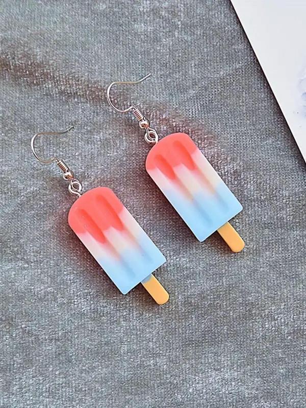 1 Pair Resin Ice Cream Design Dangle Earrings, Creative Colorblock Jewelry For Women