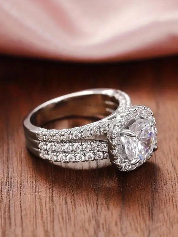 Elegant Rhinestone Decorated Engagement Ring, Fashion Accessories for Women, Trendy All-match & Exquisite Jewelry for Birthday Gift