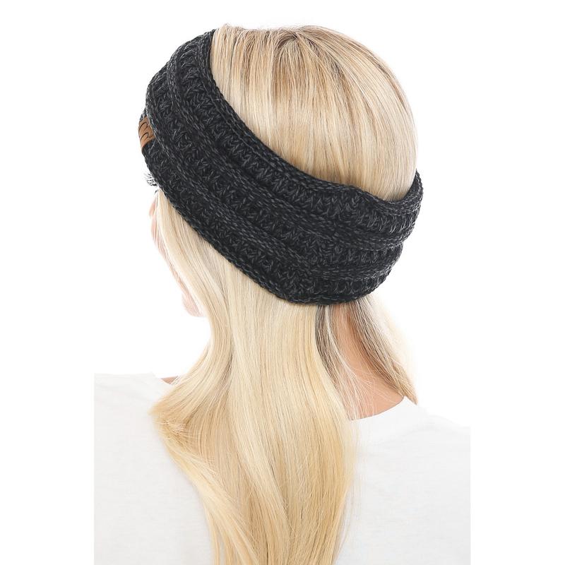 C.C Soft Stretch Winter Warm Cable Knit Fuzzy Lined Ear Warmer Headband for Women