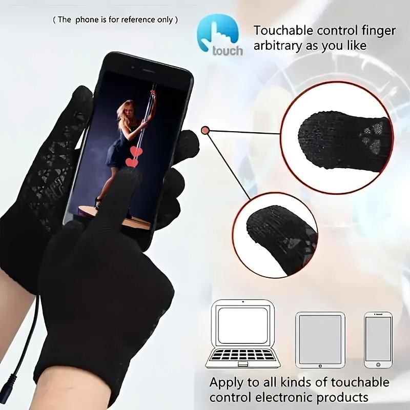 USB Powered Self-Heating Polyester Sports Gloves with Non-Slip Silicone Design for Cold Weather Outdoor Activities and Touch Screen Capability