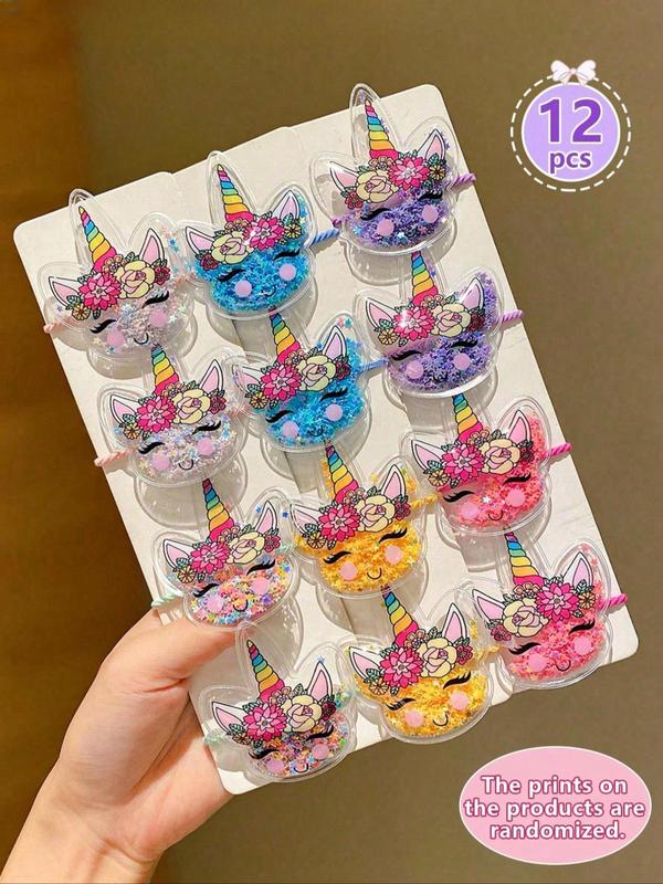 Cute Cartoon Unicorn Design Hair Clips & Hair Ties, Colorful Hair Accessories for Girls, Fashion Hair Accessories for Party, Daily Clothing Decor