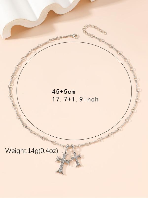 Women's Street Style Rhinestone Decorated Cross Design Pendant Necklace, Exquisite Trendy Pendant Necklace, Fashionable Jewelry for Daily & Party Decoration As Girlfriend Gifts for Women Without Box