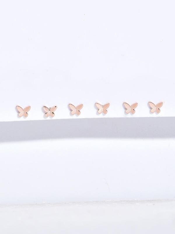 6pcs set Women's Elegant Butterfly Design Stud Earrings, Fashionable Jewelry For Party, Daily Clothing Decor For Girl