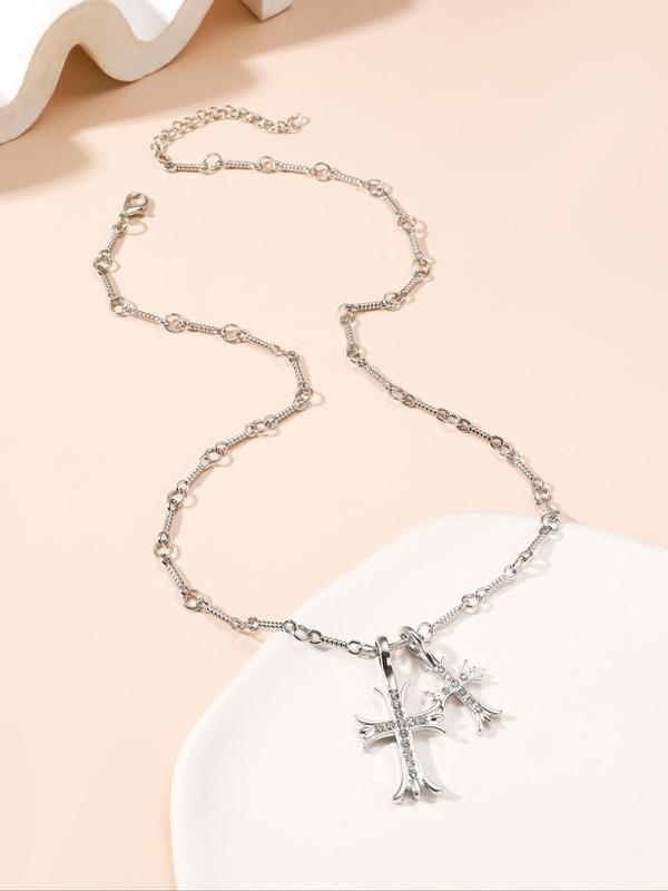 Women's Street Style Rhinestone Decorated Cross Design Pendant Necklace, Exquisite Trendy Pendant Necklace, Fashionable Jewelry for Daily & Party Decoration As Girlfriend Gifts for Women Without Box