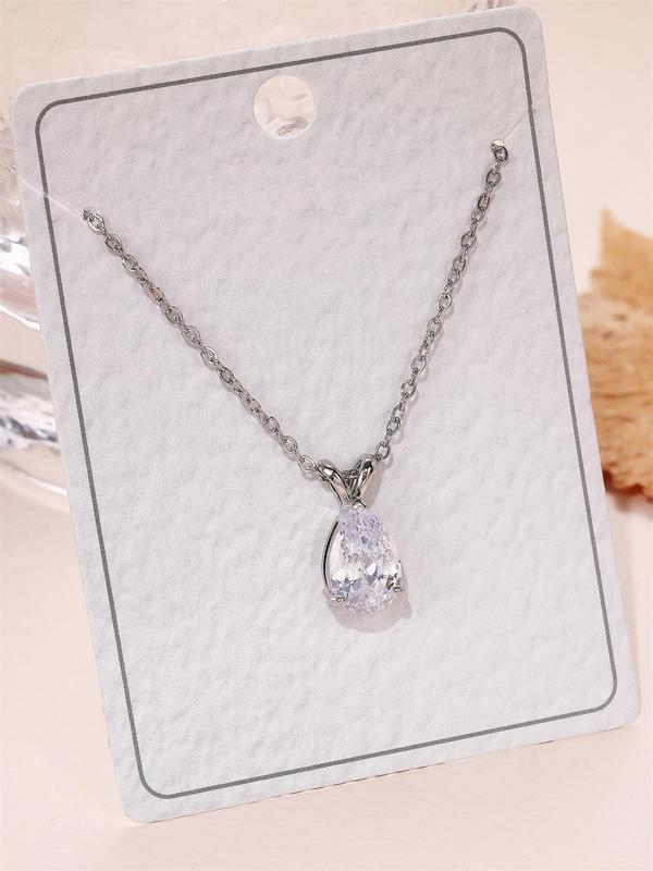 Elegant Rhinestone Decorated Water Drop Pendant Necklace for Women,  Fashion Jewelry for Party, Daily Clothing Decor, Trendy All-match & Exquisite Jewelry without Box