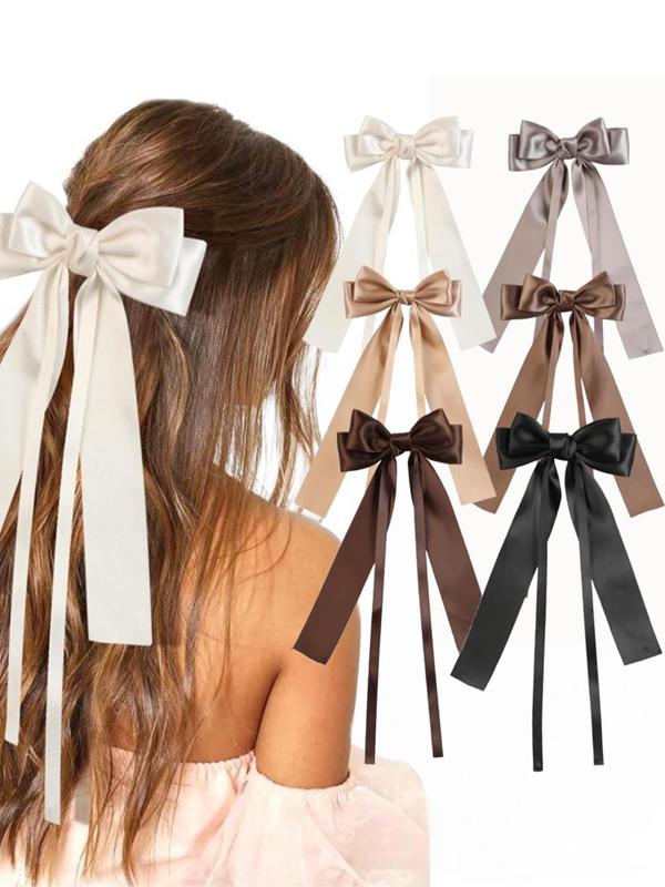 Solid Color Bow Decor Hair Clip Set, 2024 New Style Elegant Hair Accessories for Women & Girls, Minimalist Headwear Suitable for Thick Hair