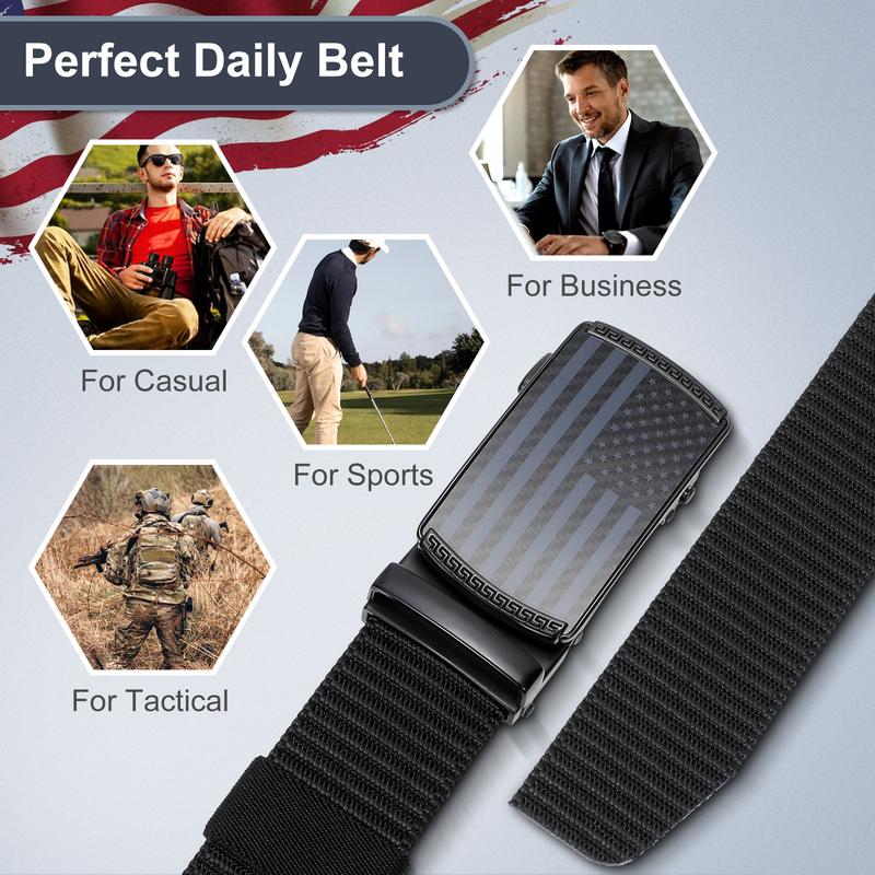 Ratchet Golf Belt for Men, Nylon Web Tactical Belt with Automatic Slide