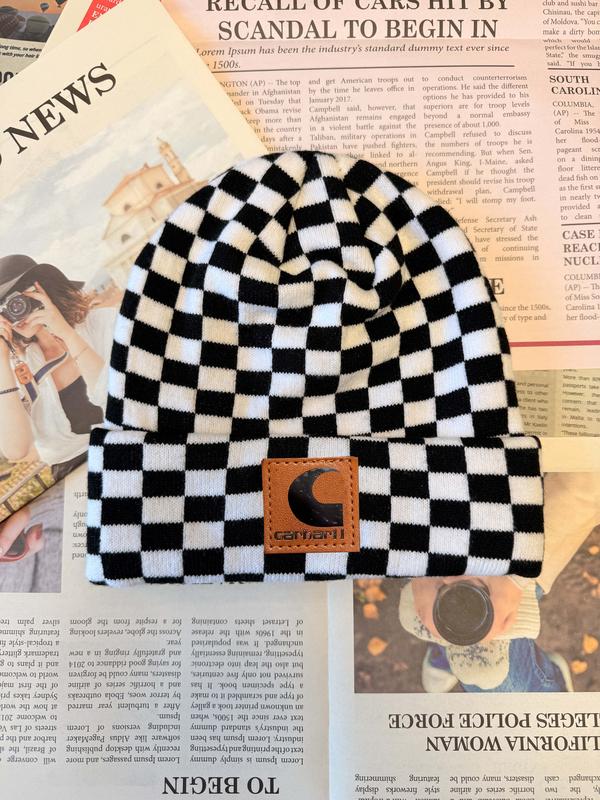 “Checkerboard Knit Beanie | Warm & Trendy Style”