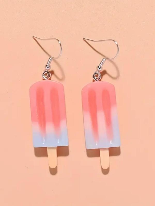 1 Pair Resin Ice Cream Design Dangle Earrings, Creative Colorblock Jewelry For Women