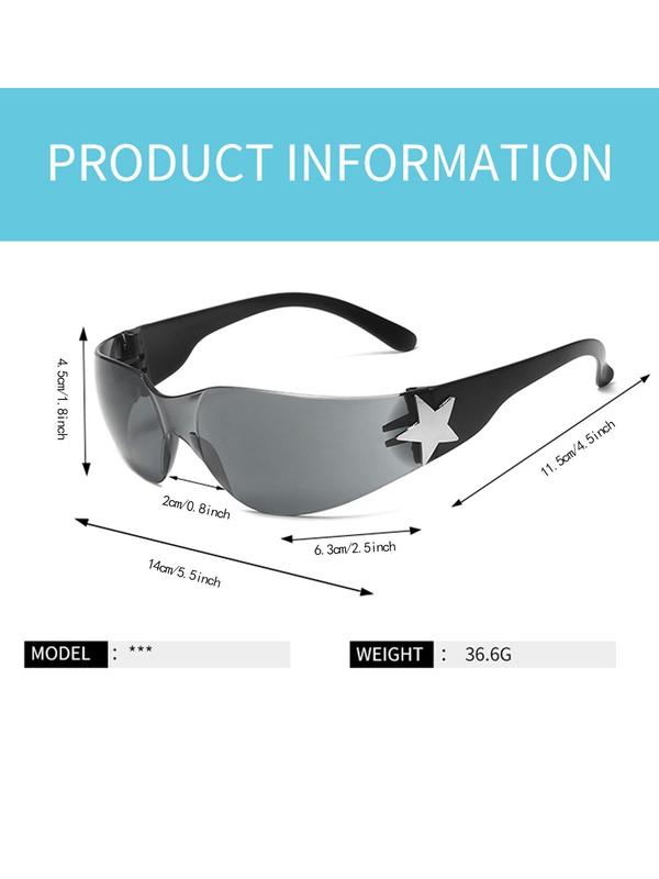 Y2k Style Star Design Wrap Around Sunglasses, 2024 New Style Trendy Rimless Sunglasses for Everyday Use, Fashion Accessories for Outdoor Activities