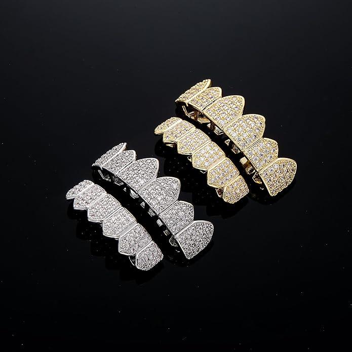 Hip Hop Cubic Zirconia Teeth Grills for Rappers and Cosplayers - Punk Style Accessory Set