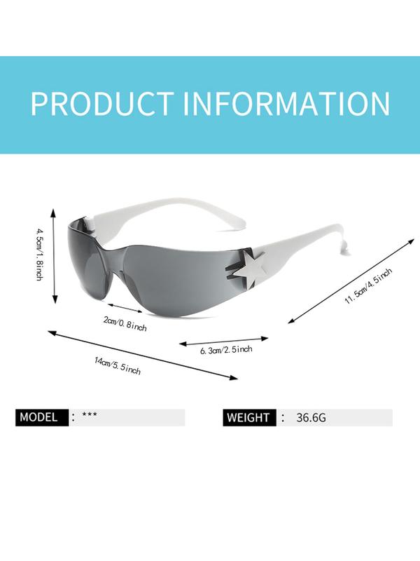 Y2k Style Star Design Wrap Around Sunglasses, 2024 New Style Trendy Rimless Sunglasses for Everyday Use, Fashion Accessories for Outdoor Activities