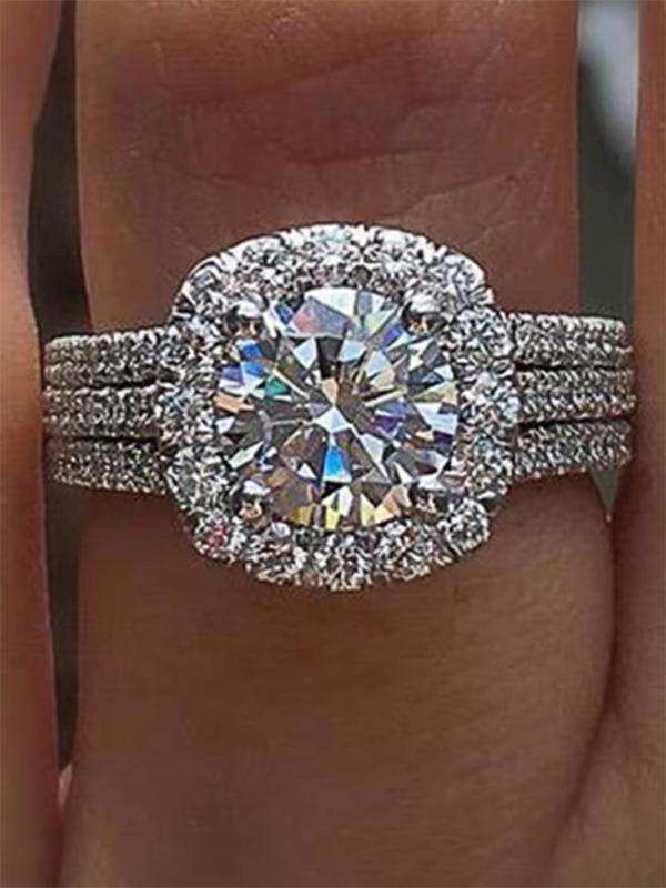 Elegant Rhinestone Decorated Engagement Ring, Fashion Accessories for Women, Trendy All-match & Exquisite Jewelry for Birthday Gift