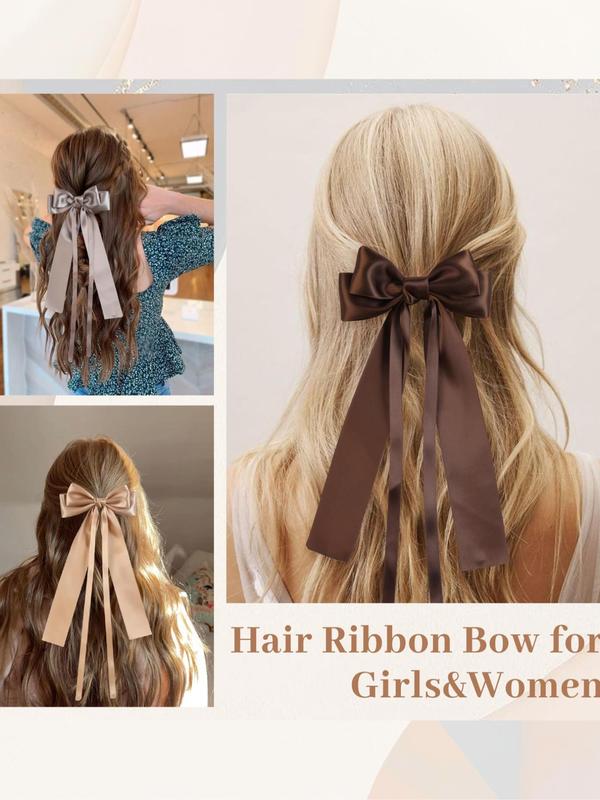 Solid Color Bow Decor Hair Clip Set, 2024 New Style Elegant Hair Accessories for Women & Girls, Minimalist Headwear Suitable for Thick Hair