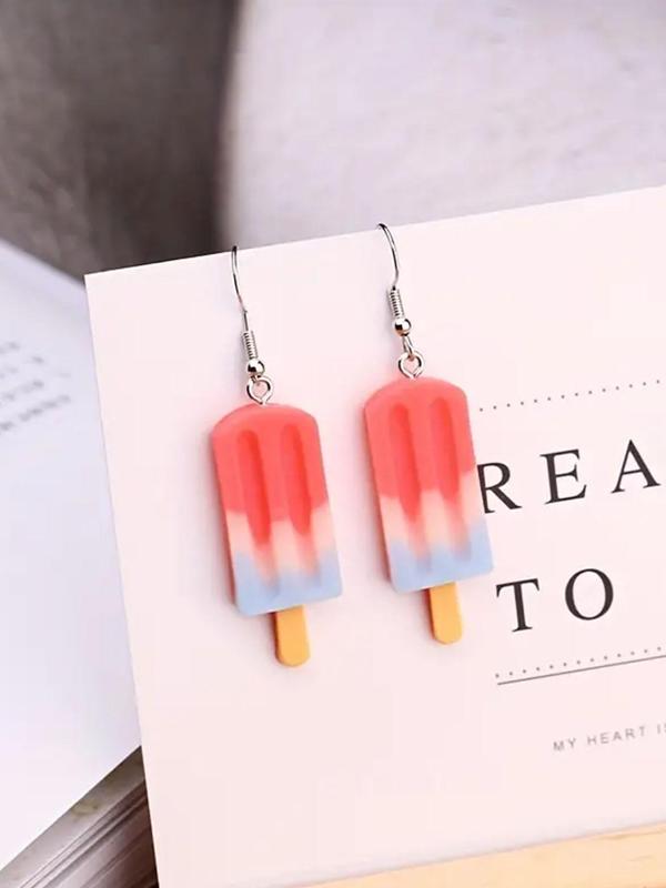 1 Pair Resin Ice Cream Design Dangle Earrings, Creative Colorblock Jewelry For Women