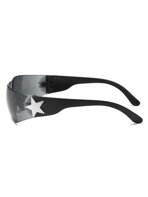 Y2k Style Star Design Wrap Around Sunglasses, 2024 New Style Trendy Rimless Sunglasses for Everyday Use, Fashion Accessories for Outdoor Activities