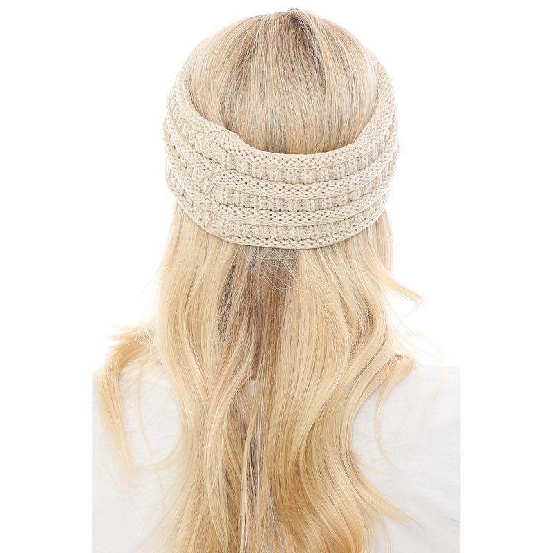 C.C Soft Stretch Winter Warm Cable Knit Fuzzy Lined Ear Warmer Headband for Women