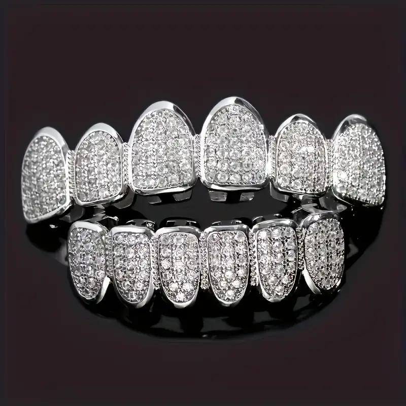 Hip Hop Cubic Zirconia Teeth Grills for Rappers and Cosplayers - Punk Style Accessory Set