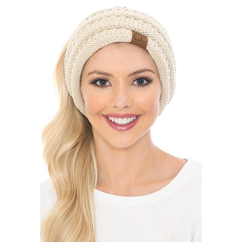 C.C Soft Stretch Winter Warm Cable Knit Fuzzy Lined Ear Warmer Headband for Women