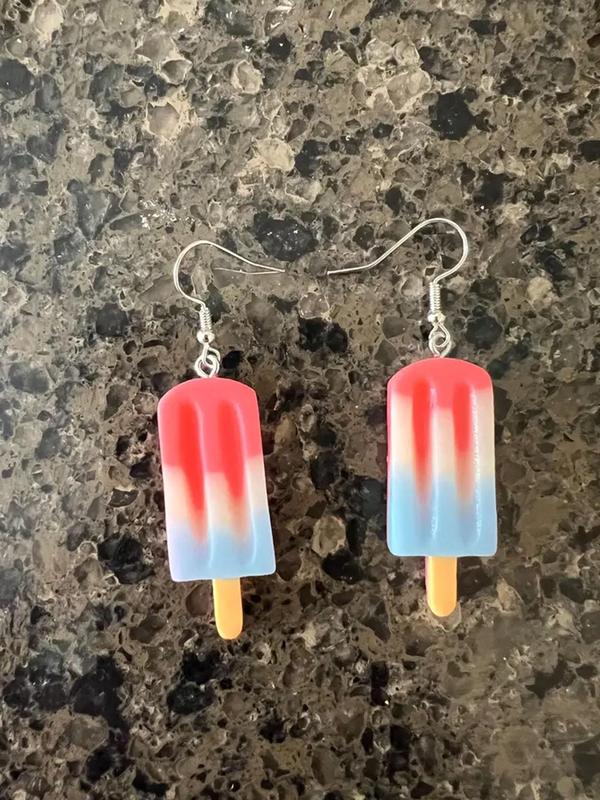 1 Pair Resin Ice Cream Design Dangle Earrings, Creative Colorblock Jewelry For Women