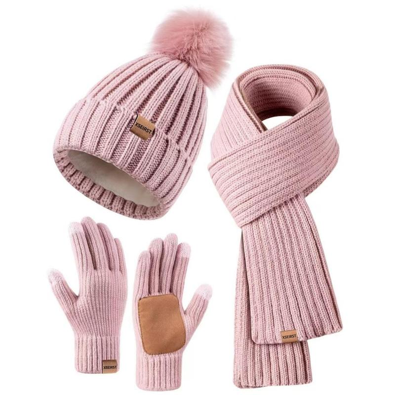 3-Piece Set Men's and Women's Knitted Hat Scarf Touch Screen Gloves 3-Piece Set New Adult 9 Colors Can Choose