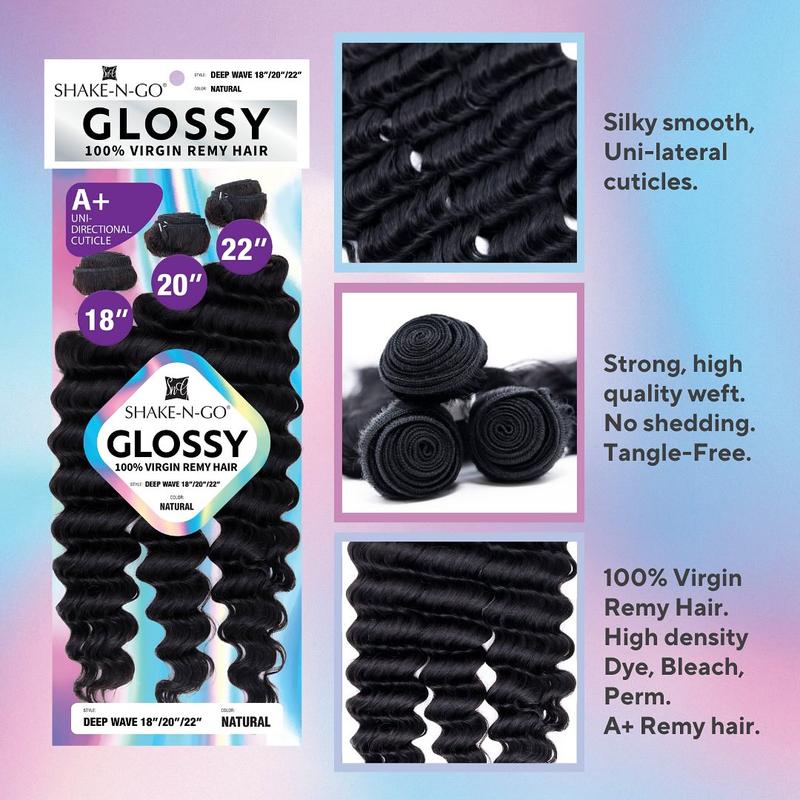 Shake-N-Go Virgin Remy Hair Weave Glossy 3 Bundles Deep Wave