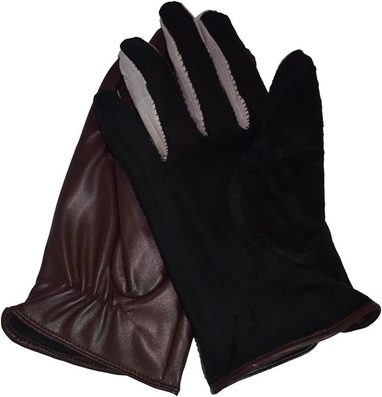 Mens Winter  Black Brown Smooth PU Leather Plus Thick  Touch Screen Gloves