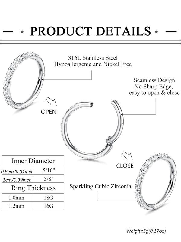 Rhinestone Decorated Nose Ring, Stainless Steel Nose Hoop, Fashionable Body Jewelry for Women & Men, Trendy All-match & Exquisite Jewelry for Birthday Gift