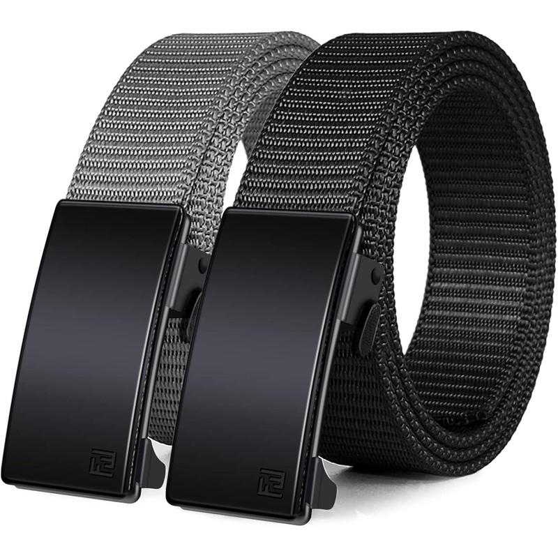 2 Pack Nylon Ratchet Belts for Men, Mens Belts Casual with Automatic Buckle, No Holes Invisible Belt for Men