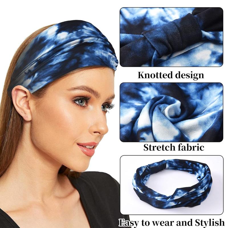 Wide Headbands for Women Non Slip Headbands Elastic Tie dye Headbands  Workout Sweat Bands Running Sport Hair Bands,Pack of 6