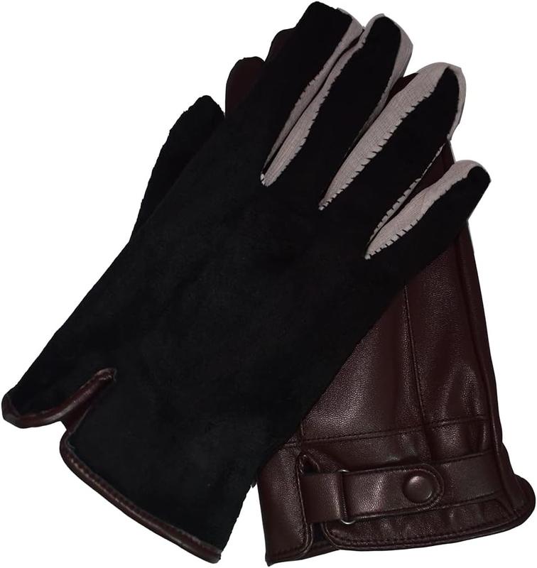 Mens Winter  Black Brown Smooth PU Leather Plus Thick  Touch Screen Gloves