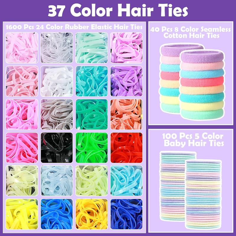 Hair Accessories for Girl, 1784  Elastic Hair Ties Set 24 Color Hair Rubber Bands with Organizer Box Cotton  Hair Ties Hair Styling Tool Set  Hair Clips Hair Elastic  Scissor