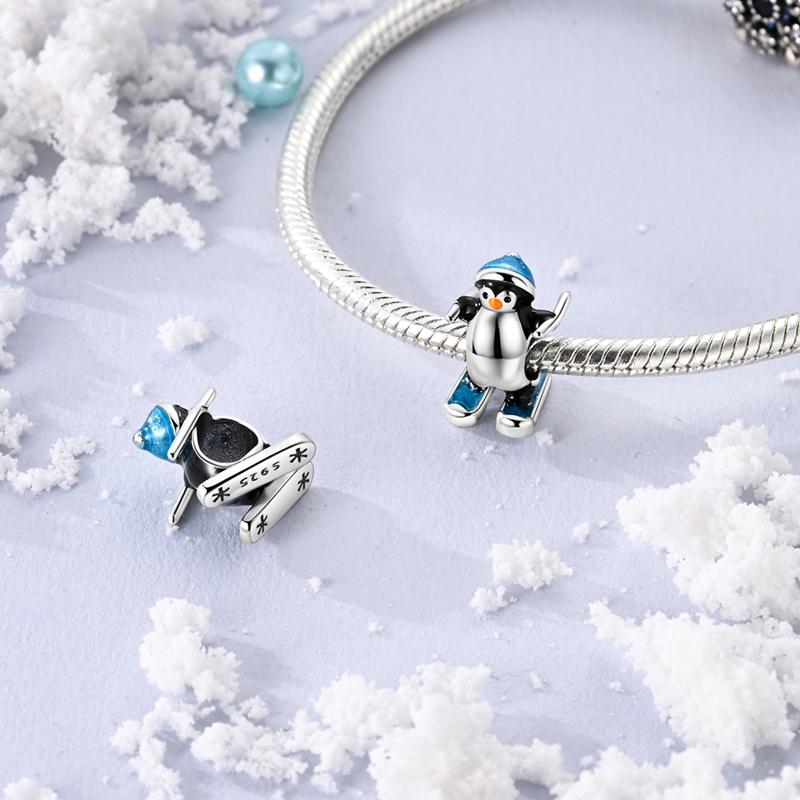 925  Silver Christmas Snowman Penguin Snowflake Charms Beads Fit Original Panduola Bracelet For Women Jewelry Making Gifts for Halloween and Christmas