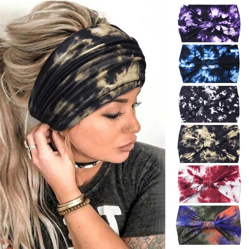 Wide Headbands for Women Non Slip Headbands Elastic Tie dye Headbands  Workout Sweat Bands Running Sport Hair Bands,Pack of 6