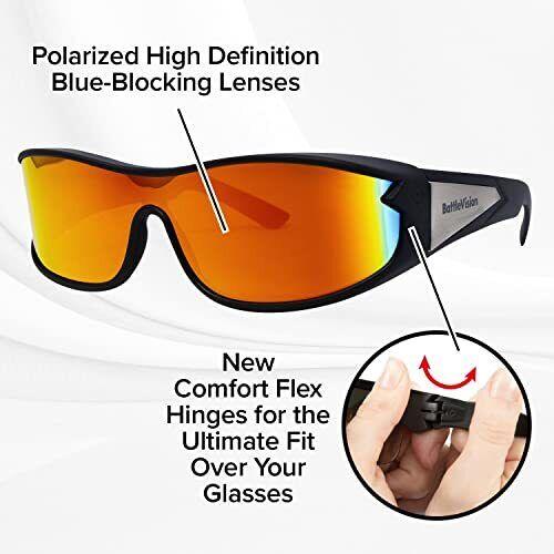 2 Pack - BattleVision Wrap Arounds HD Polarized Sunglasses, As Seen On TV, Fits Over Your Prescription Eyeglasses and Reading, See Clearer, Anti-Glare, Protects Your Eyes by Blocking Blue & UV Rays, Unisex