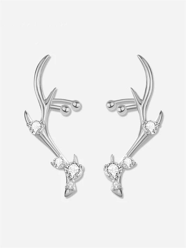 Fashionable Antler Design Stud Earrings, Elegant Rhinestone Decorated Stud Earrings for Women, Trendy All-match & Exquisite Jewelry for Birthday Gift